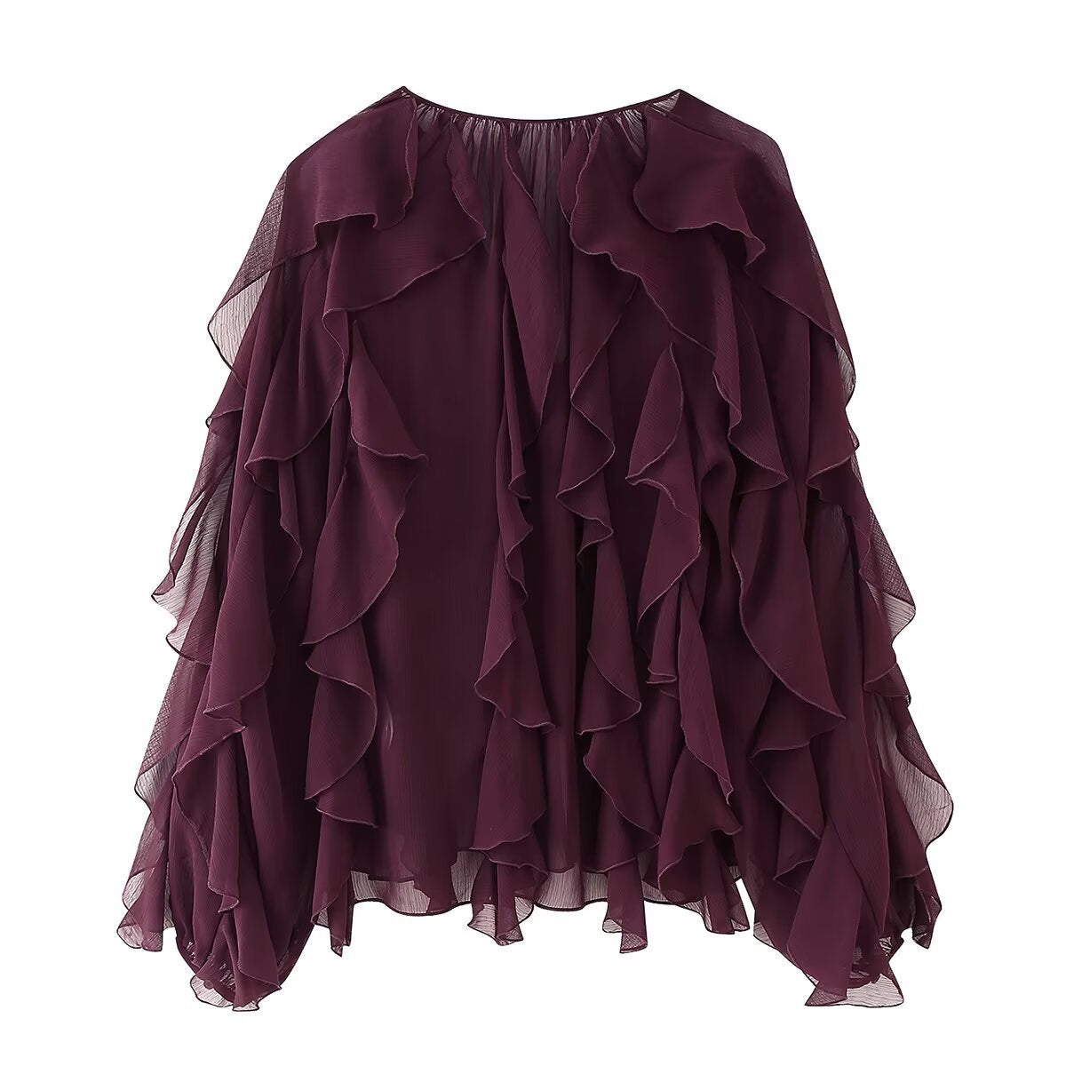 Women's Graceful Fashionable Laminated Decoration Long Sleeve Blouses