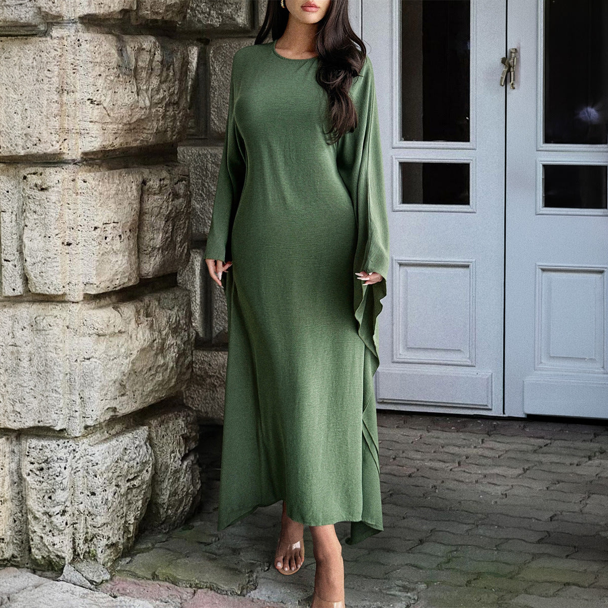 Slouchy Women's Elegant Solid Color Long-sleeved Dress