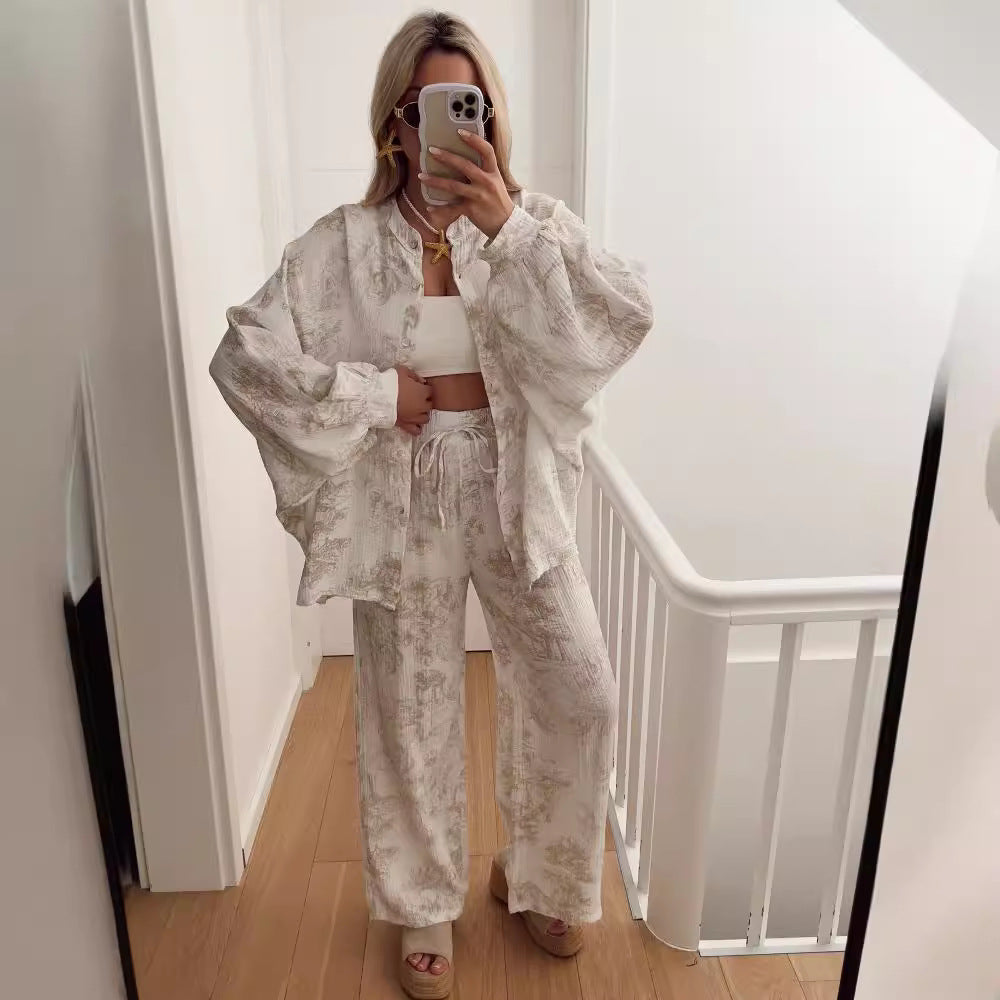 Women's Long Sleeve High Waist Straight Two-piece Fashion Temperament Suits