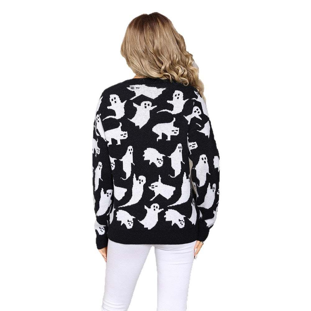 Charming Graceful Slouchy Halloween Personality Pullover Sweater