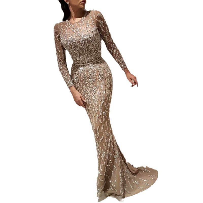Women's Dress Gold Long Sleeve Fishtail Ball Wedding Dresses