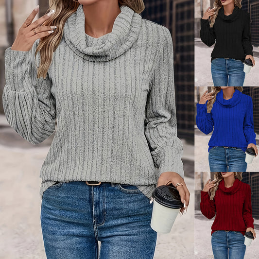 Women's Casual Solid Color Turtleneck Long Upper Outer Women's Sweater