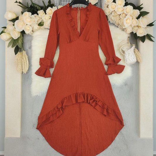 Women's Sexy Ruffles Solid Color Long Sleeve Dresses