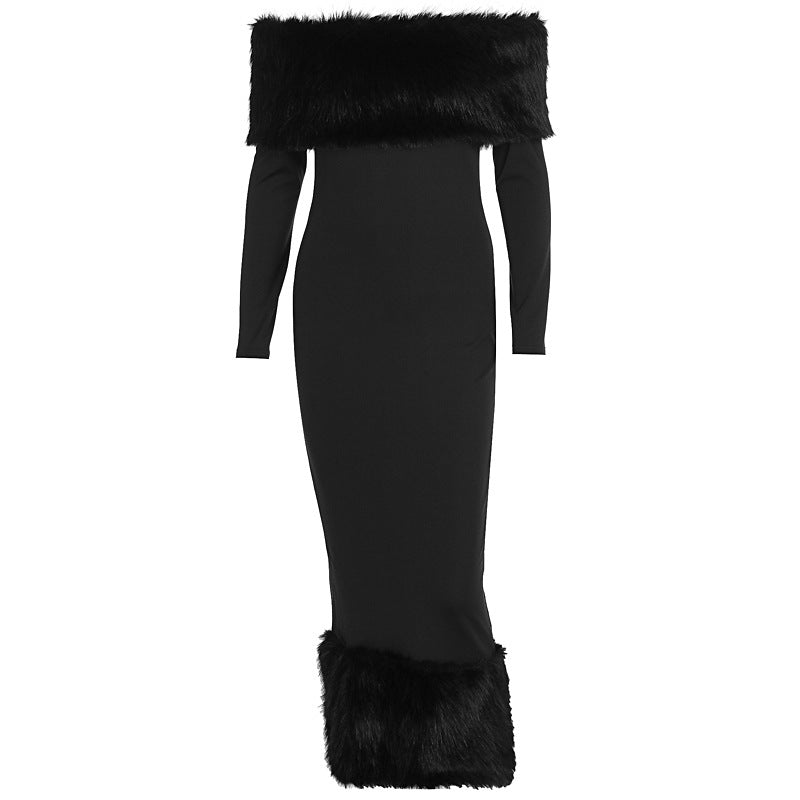 Women's Fashion Fur Collar Long Sleeve Elegant Dresses