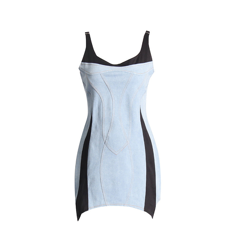 Women's French Style High Sense Denim Braces Dress