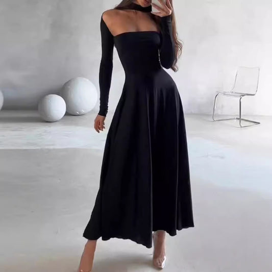 Solid Color Round Neck Sexy Slim Dresses