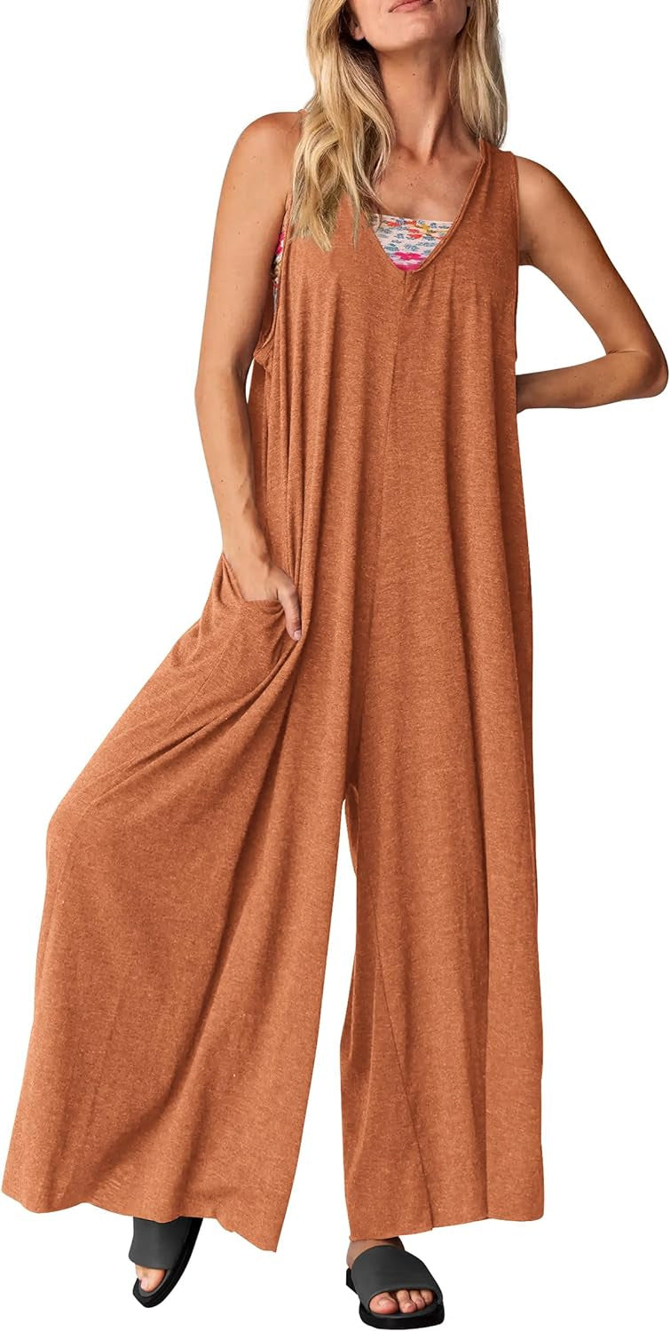 Women's Casual Summer Loose Sleeveless Collar Wide Dresses