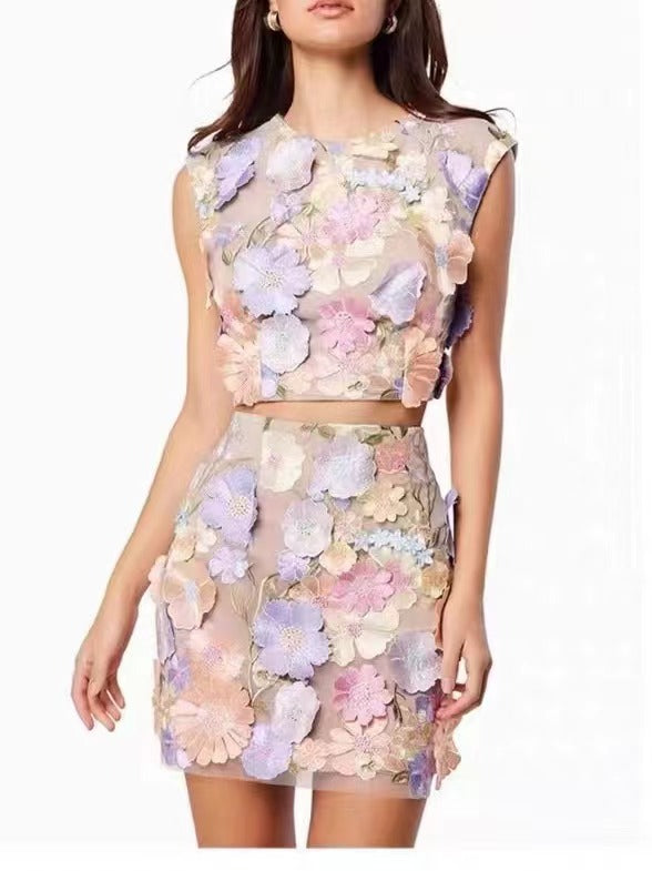 Women's Spring High-grade Embroidered Crocheted Two-piece Set Fashion Casual Suit