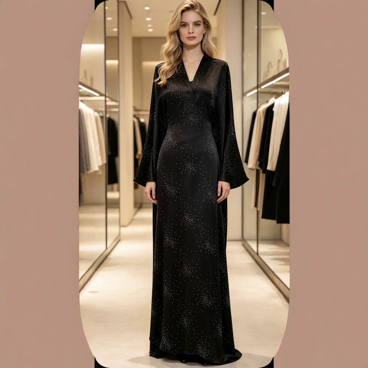 Elegant Waist Rhinestone Pullover Inner Belted Dress