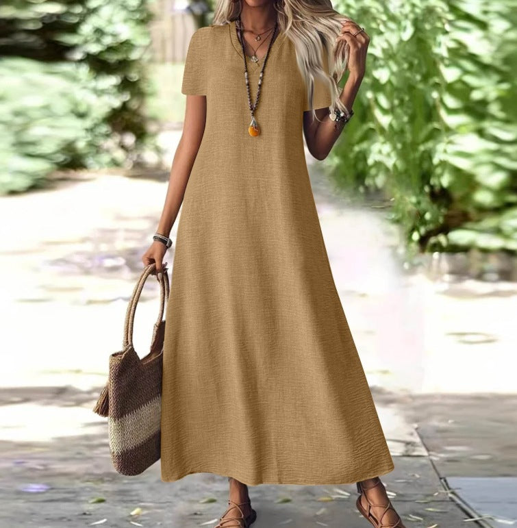Summer Back Zipper Sleeve Cotton Linen Solid Color Shorts
