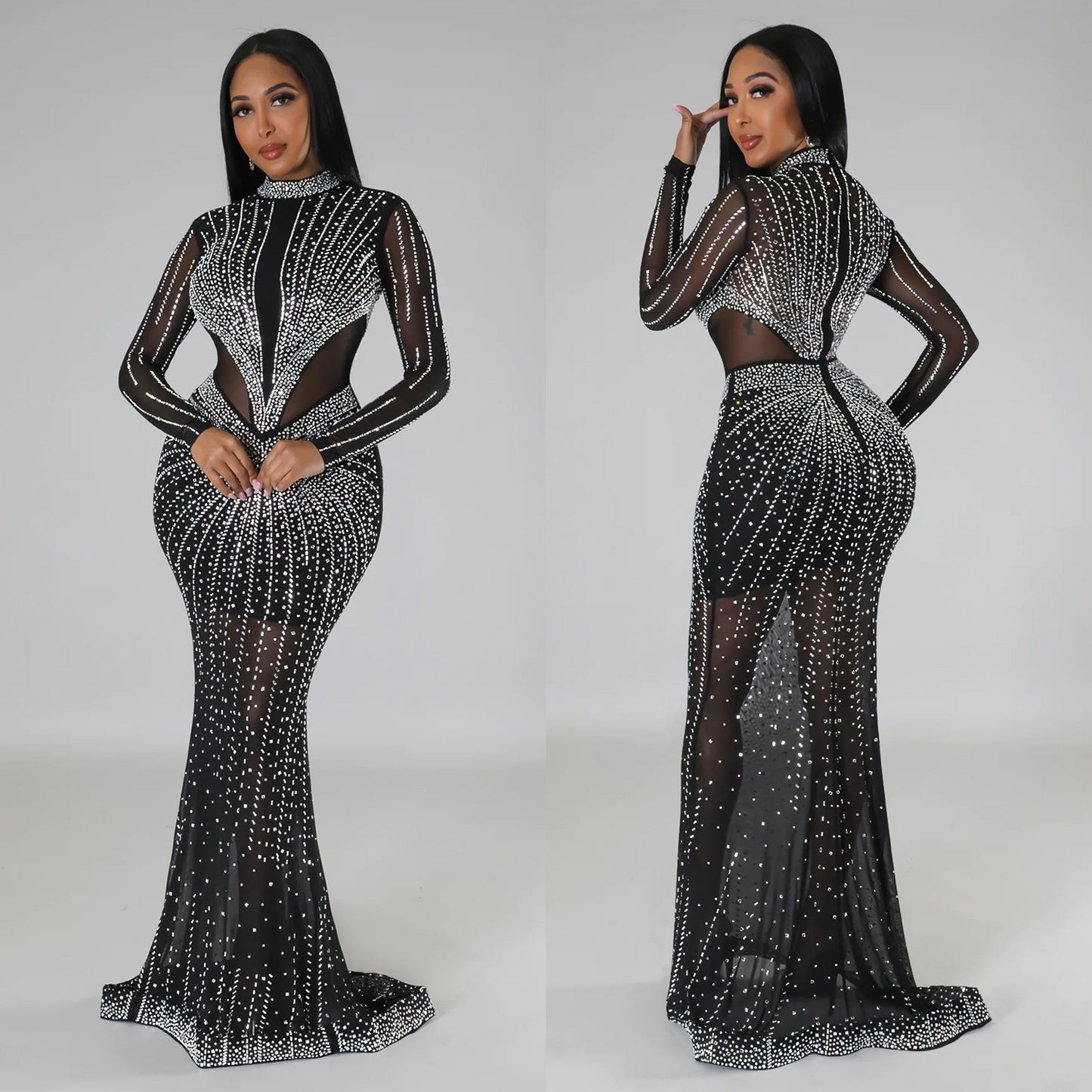 Women's Wear Pure Color Mesh Hot Drilling Dresses