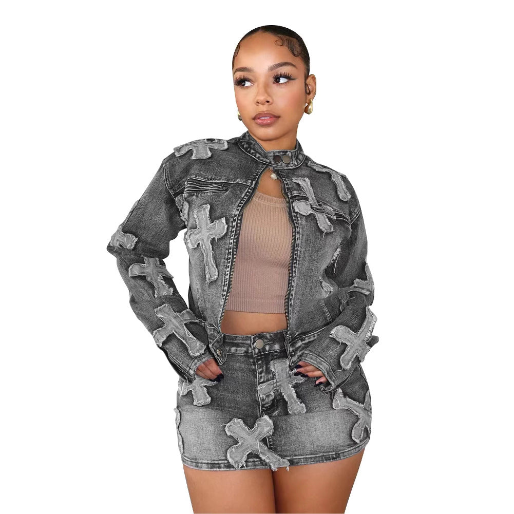 Autumn Fashion Boutique Denim Designer Two-piece Suits