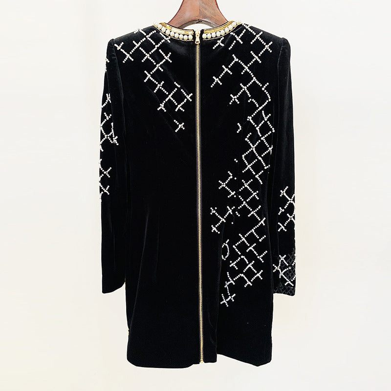Diamonds Bead Long Sleeve Gold Veet Dress