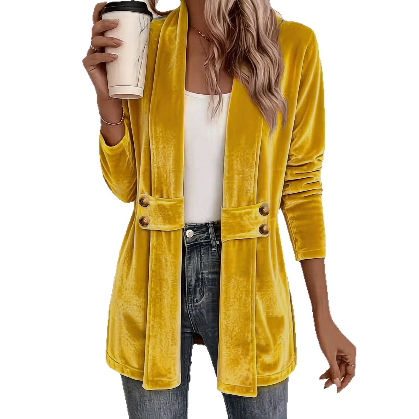 Women's Double-breasted Decorative Gold Veet Idle Style Versatile Women's Sweater