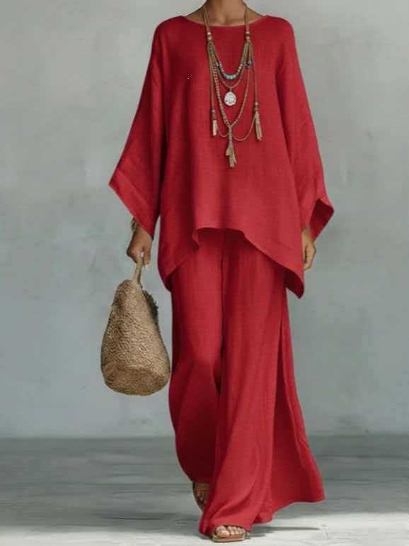 Women's Simple Loose Linen Blended Shirt Wide Fashion Casual Suit