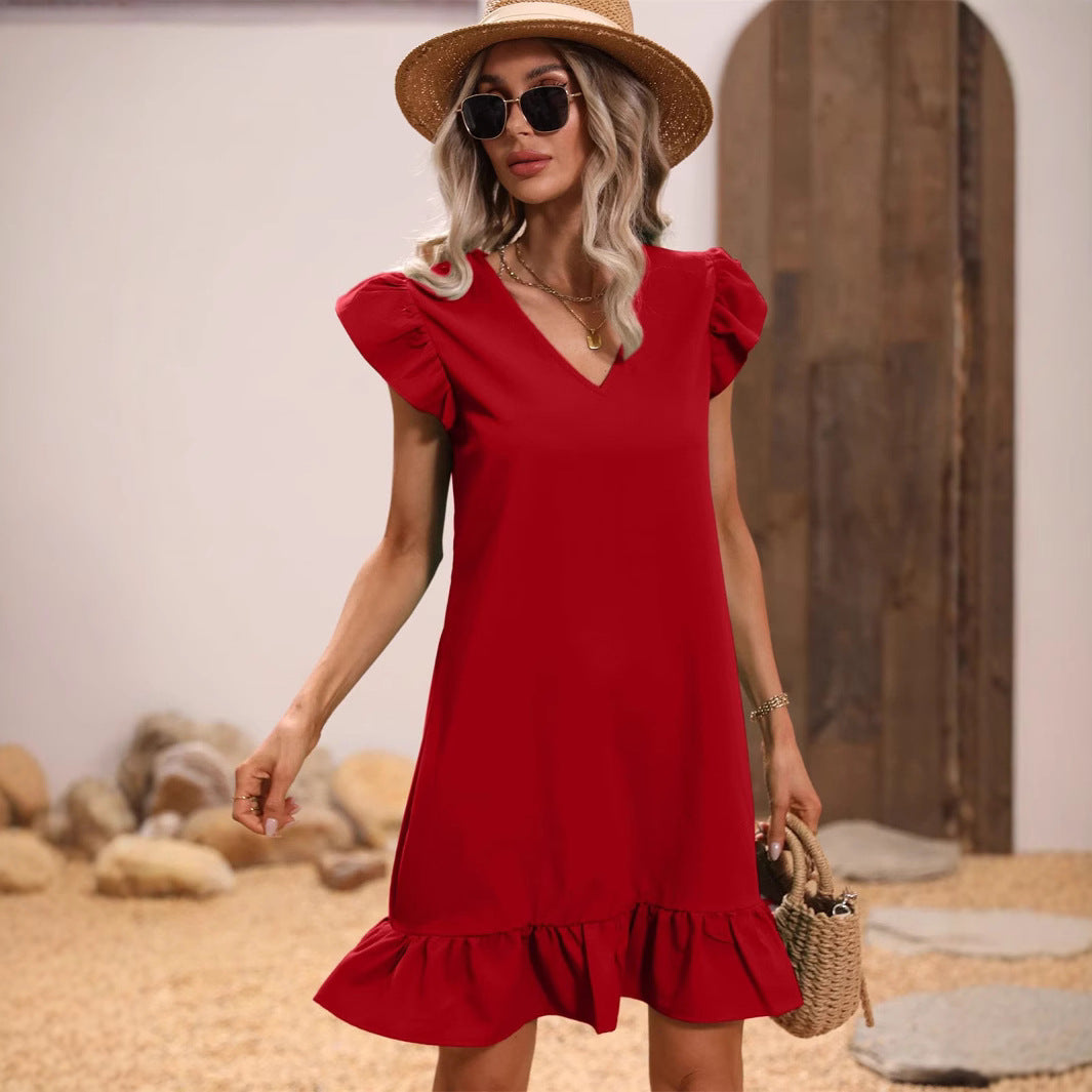 Women's Collar Ruffle Sleeve Loose Waist Dress