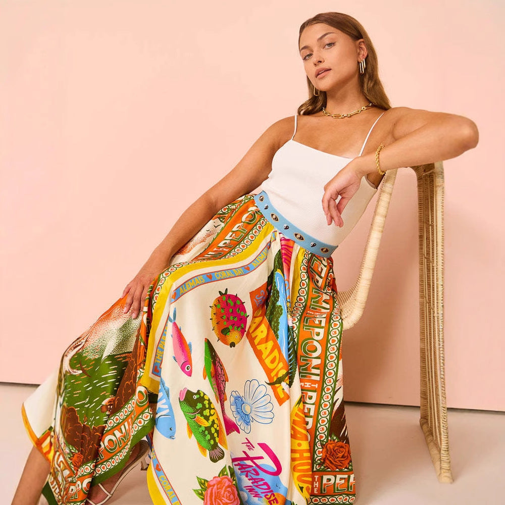 Women's Long Printed Irregular Hem Fashion Temperament Skirts