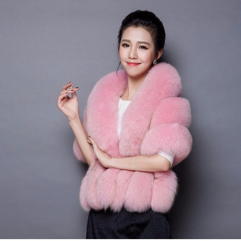 Women's Fur Shawl White Cloak Bridal Cape Coats