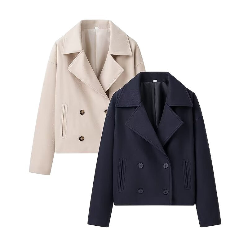 Autumn French Style Lapel Double Breasted Woolen Coats