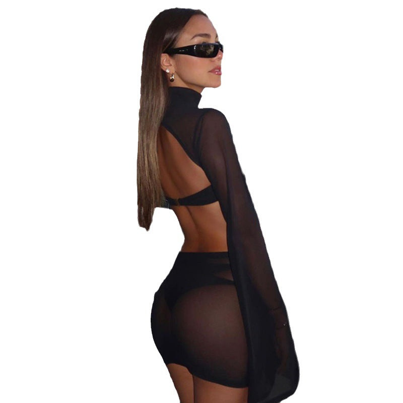 Women's Summer Backless Gauzy Bell Sleeve Sexy Hot Dress