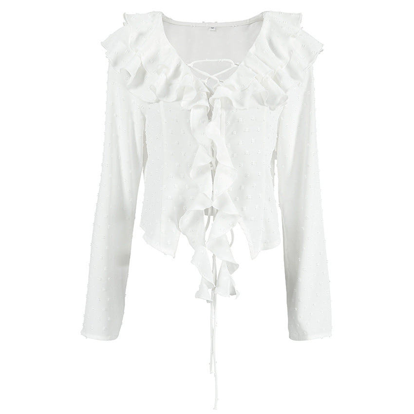 Women's Crepe Casual Ruffled Sexy Elegant Long Blouses