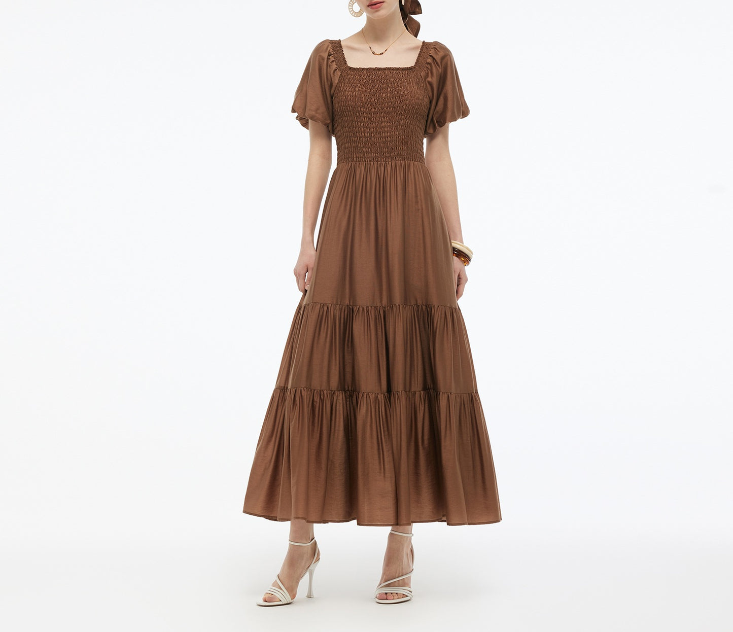 Women's Waist Trimming Printing Ruffles Elegant Fashion Dress