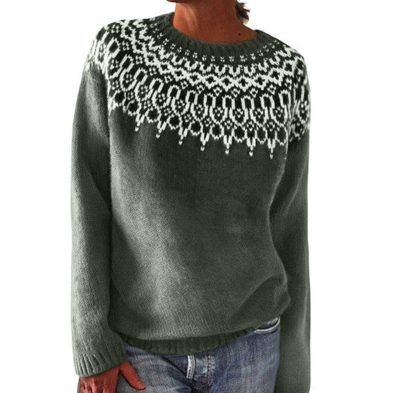 Women's Round Neck Multicolor Loose Fashion Pullover Sweater