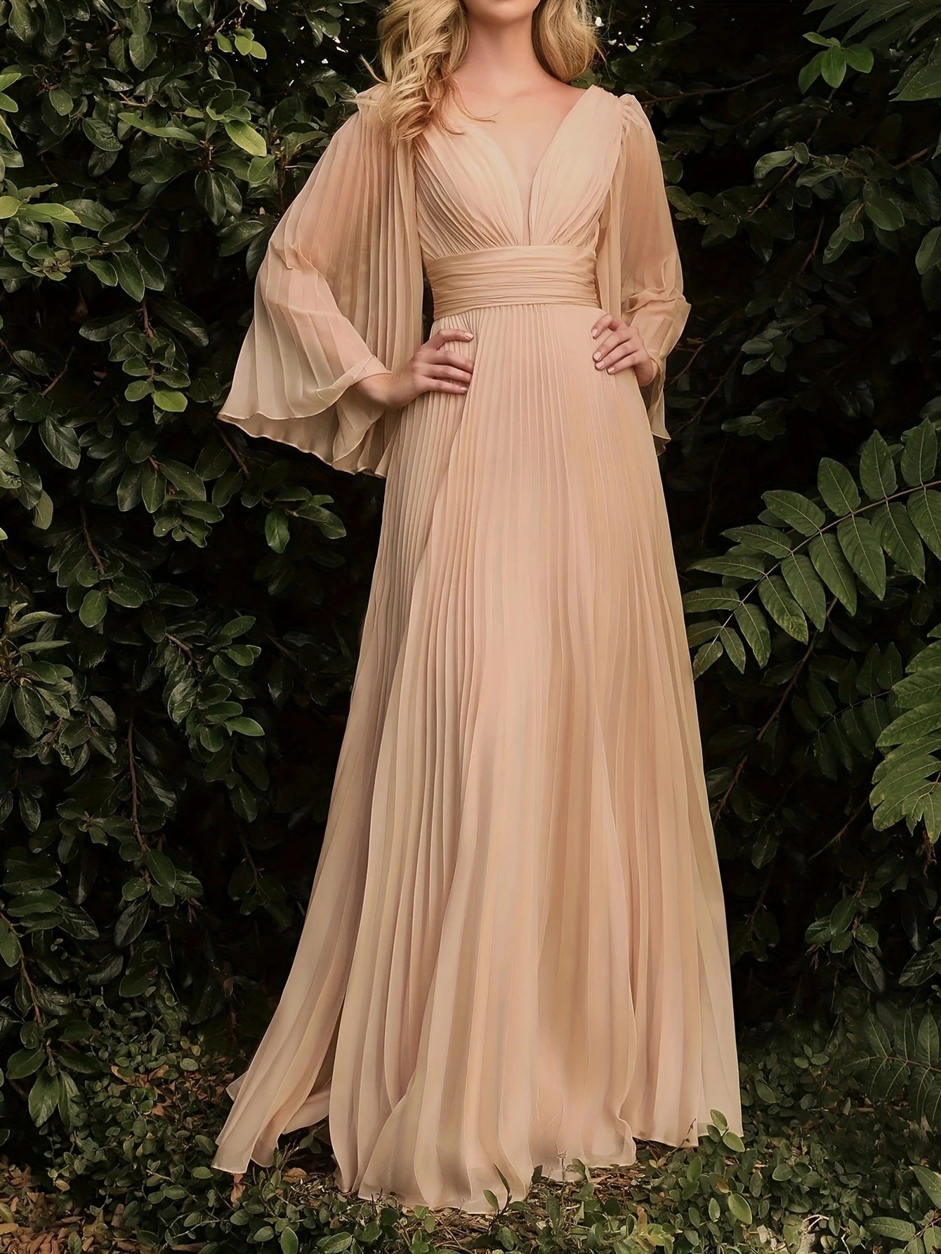 Women's Sexy Deep V Long-sleeved Dress Slim Wedding Dresses