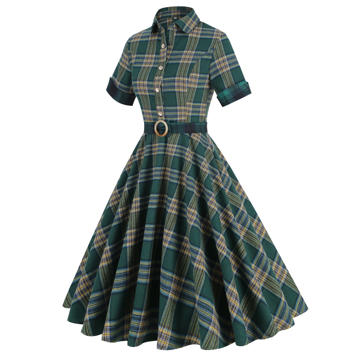 Women's Retro Elegant Hepburn Style British Plaid Dresses