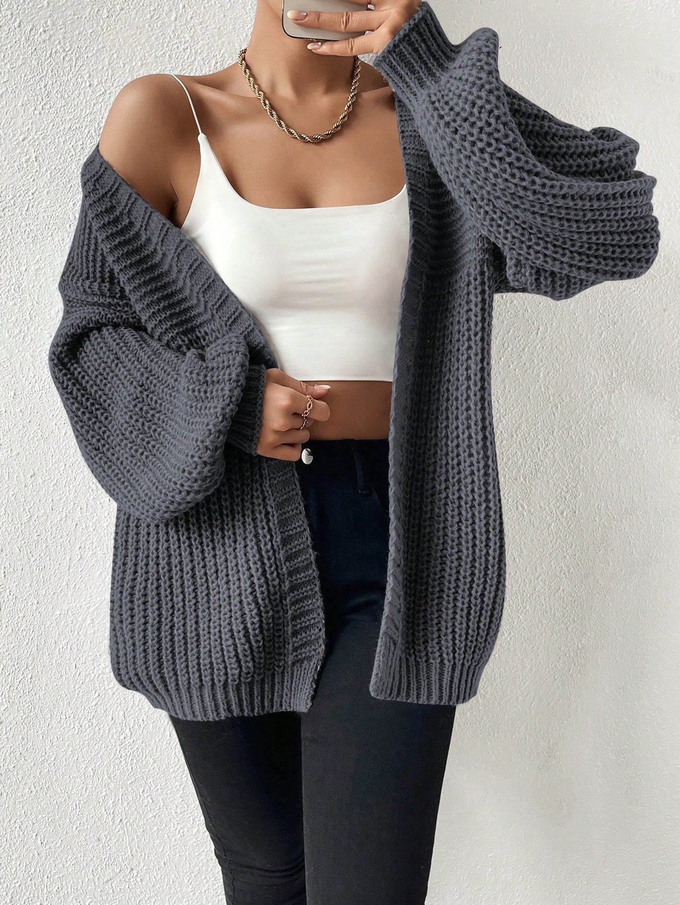 Knitted Solid Color Lazy Simple Versatile Cardigans