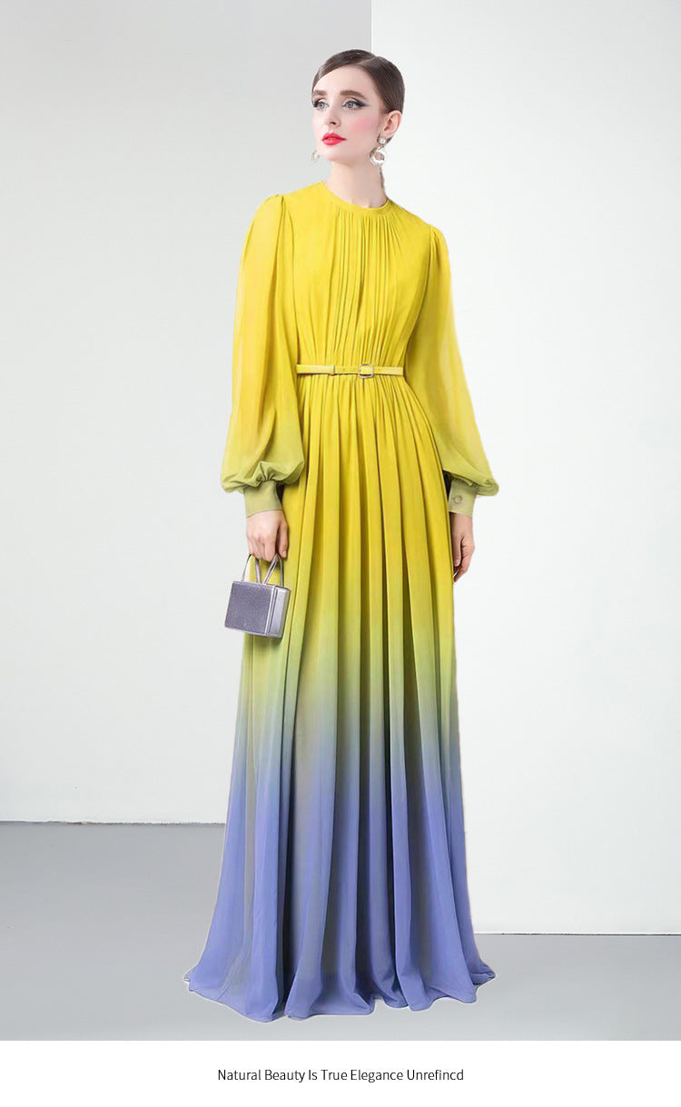 Women's High-grade Gradient Color Dress Lantern Sleeve Dresses