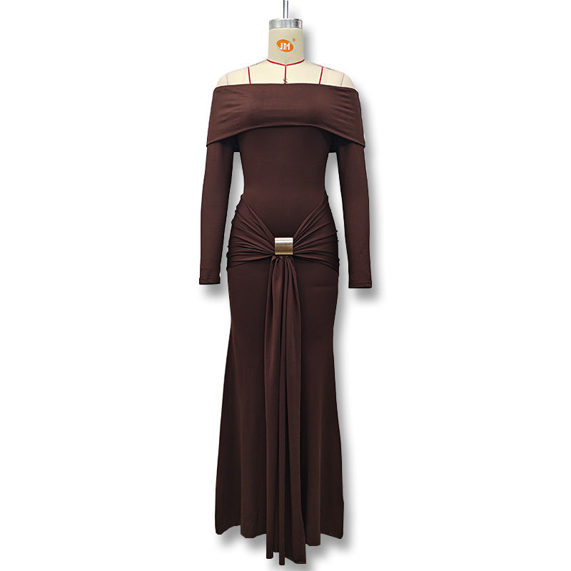 Women's Solid Color Sexy Metal Decoration Waist Trimming Lace Up Dress