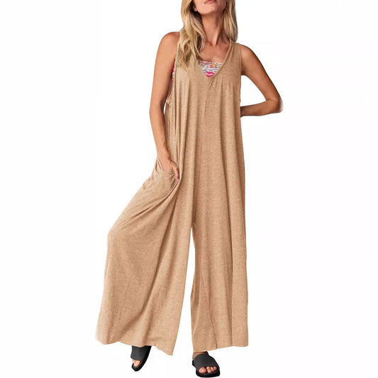 Women's Casual Summer Loose Sleeveless Collar Wide Dresses