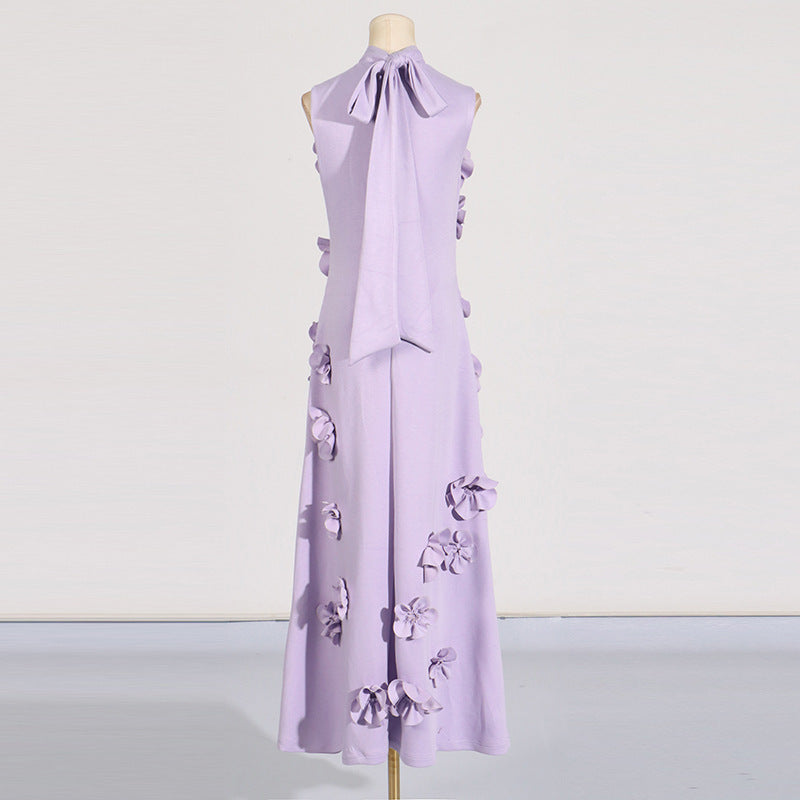 Women's Long Dress Stitching Three-dimensional Flower High Waist Design Dresses