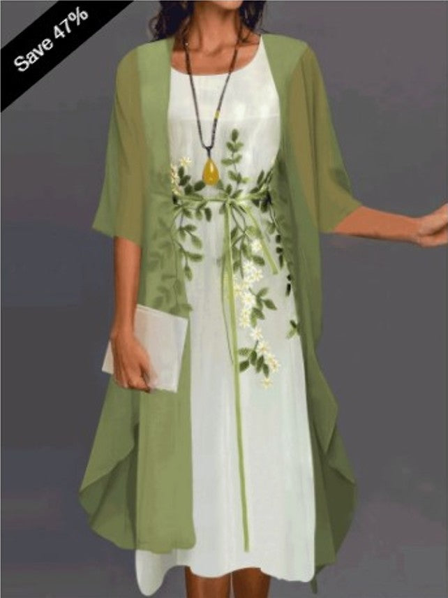 Fashion Elegant Lace Chiffon Two-piece Set Dress
