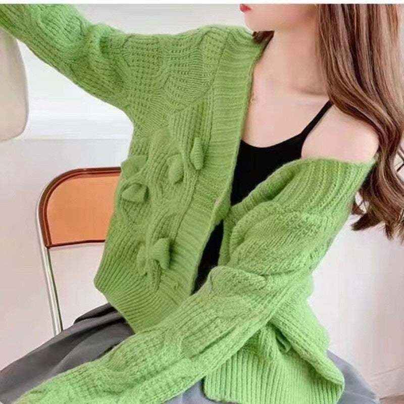 Women's Fashion Design Bow For French Sweet Idle Style Loose Sweater