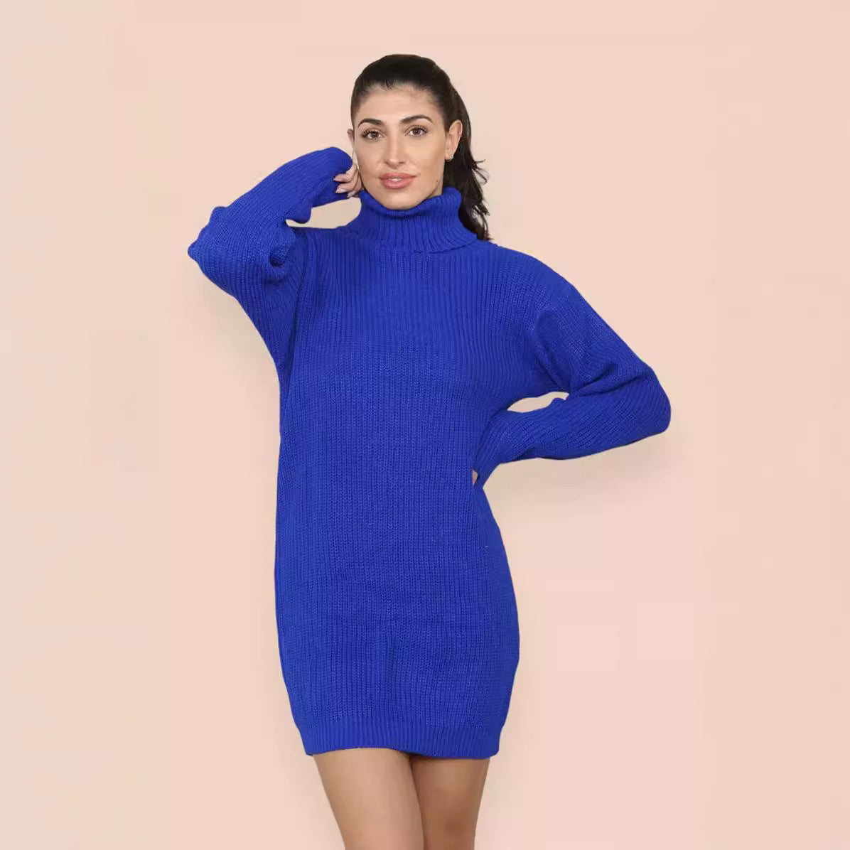 Women's Polo Collar Solid Color Loose Pullover Mid-length Women's Sweater