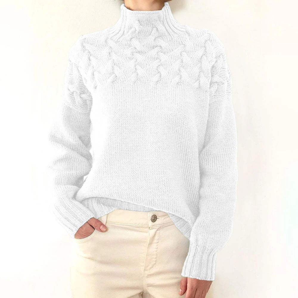 Women's Fashion Cable Knit Detail Turtleneck Long Sweater