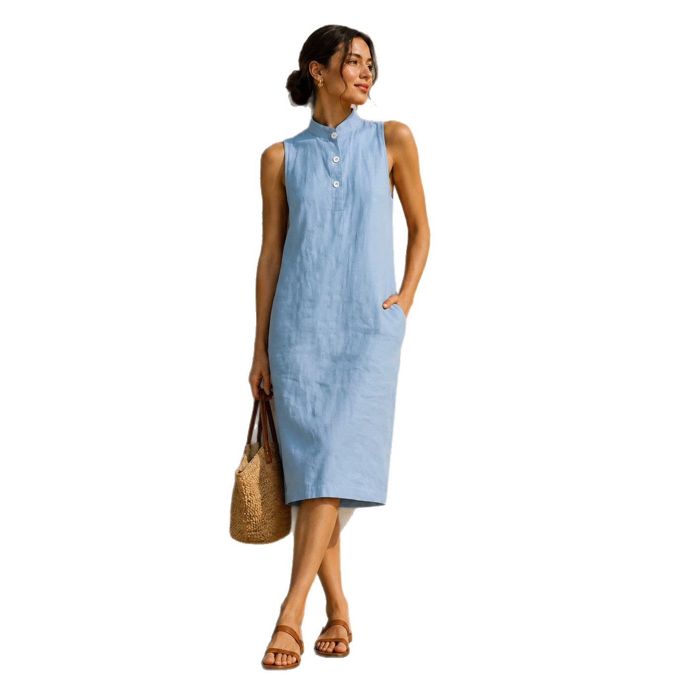 Women's Summer Solid Color Loose Sleeveless Beach Dress