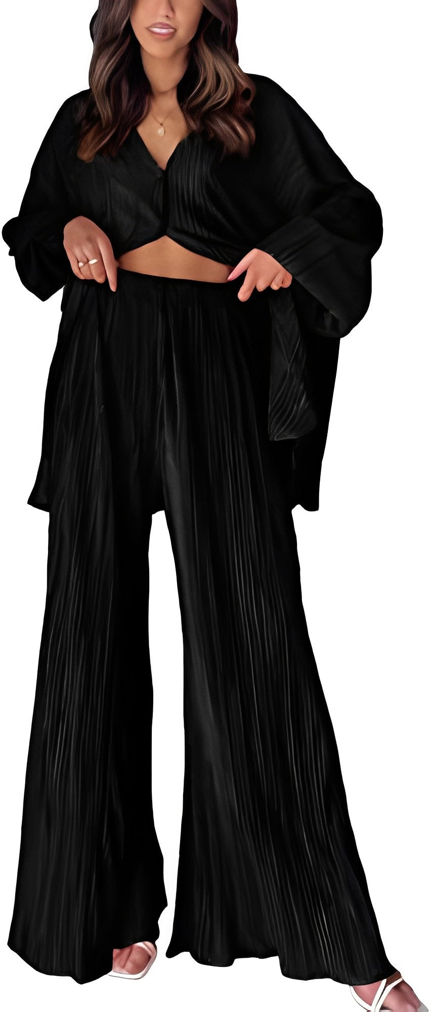 Women's Autumn Pleated Bell-bottom Single-breasted Home Wear Suits