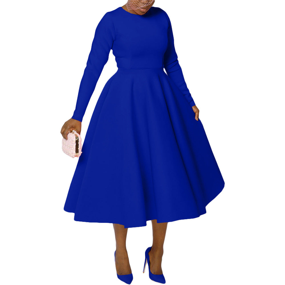 Women's Round Neck Long Sleeve Flat Part Of Knife Large Dresses