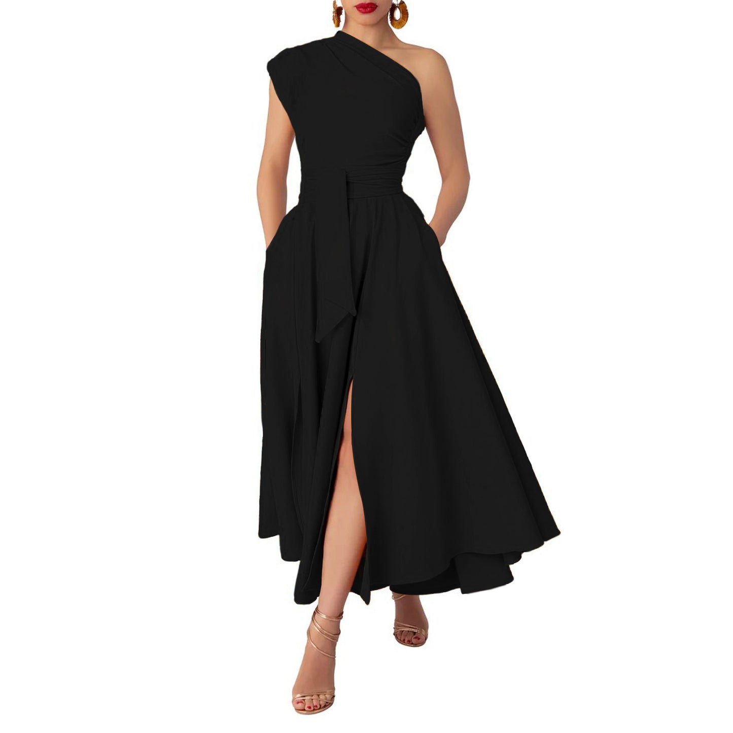 Women's Summer Fashion Wear Sleeveless Diagonal Collar Dresses