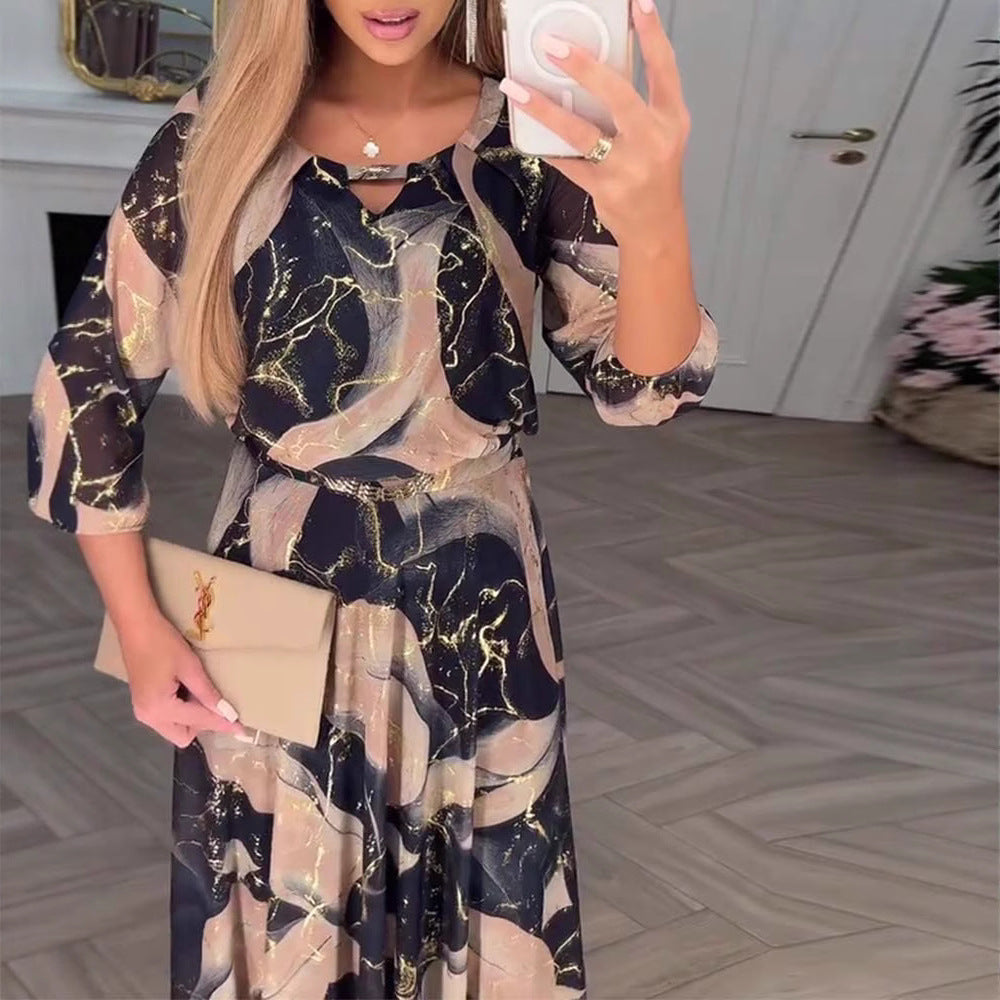 Women's Summer Temperament Elegant Cropped Sleeves Printed Clothing