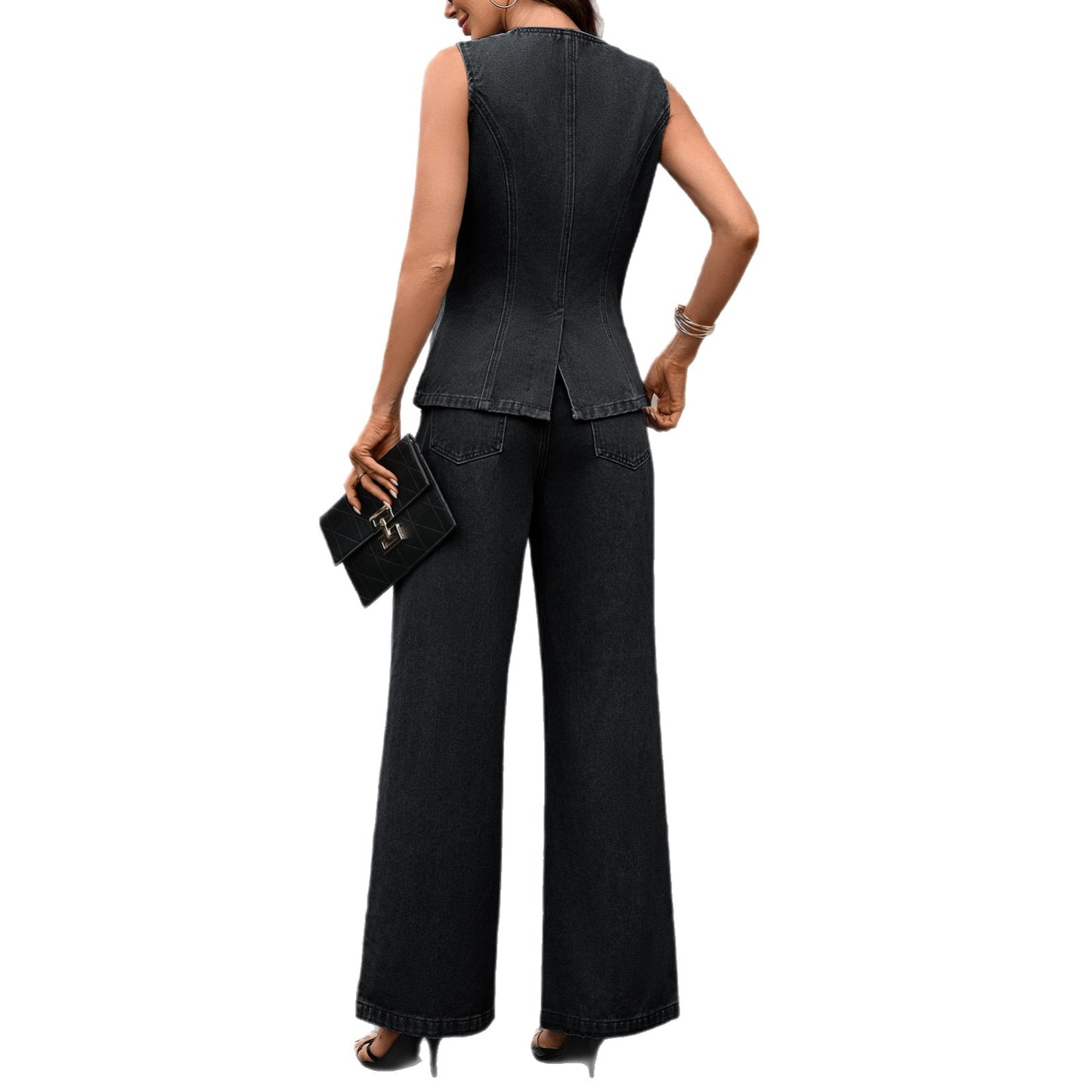 Women's Autumn Washed Fashionable Elegant Denim Sleeveless Fashion Casual Suit