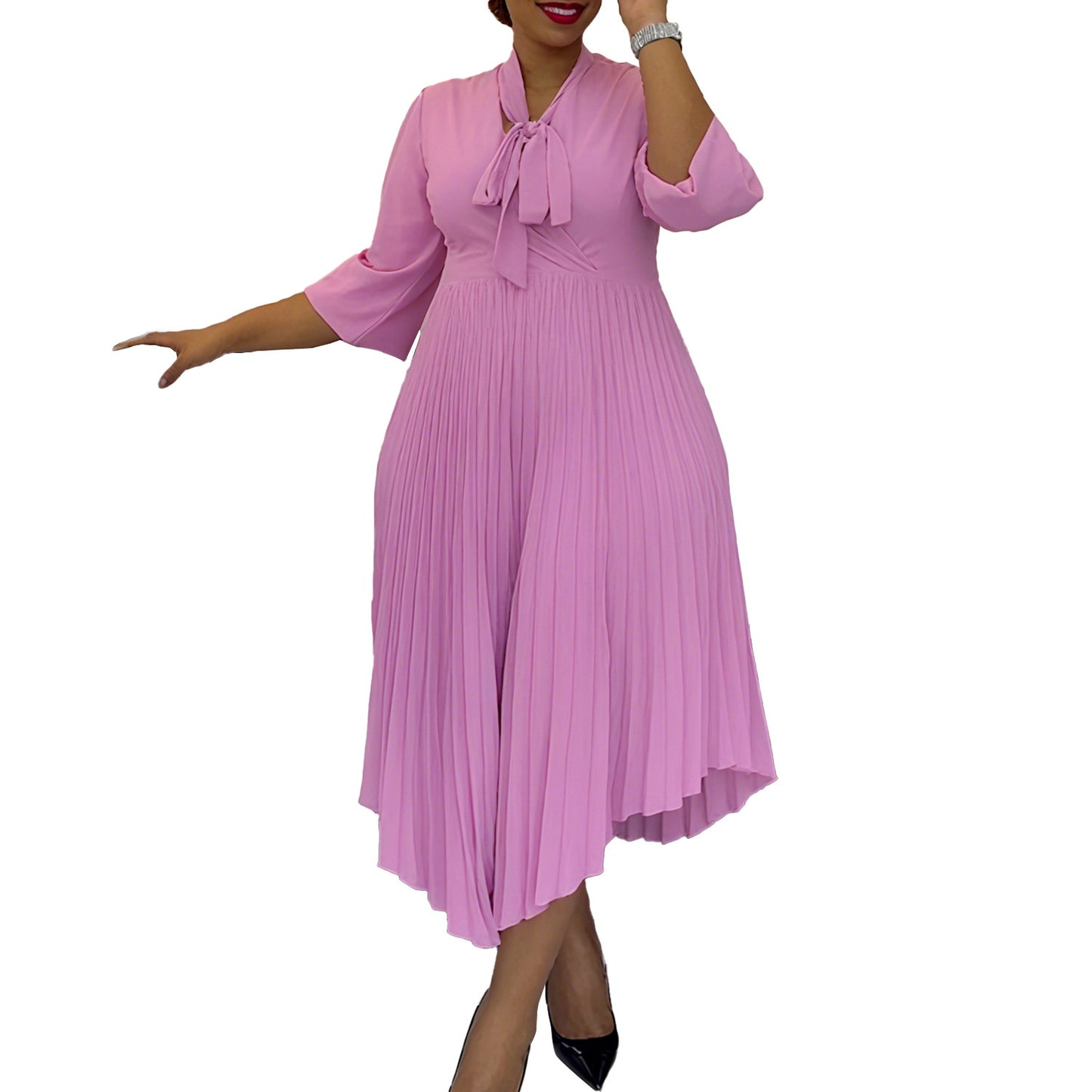 Three-quarter Sleeve Elegant Fashionable Asymmetric Pleated Skirts