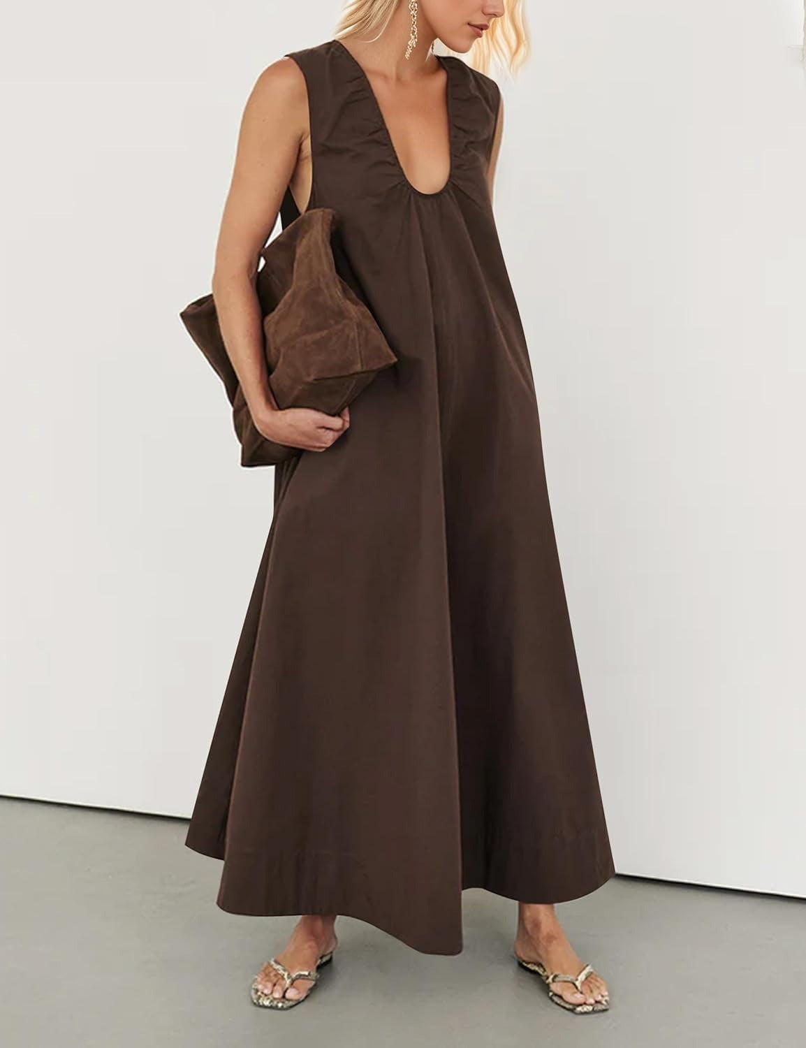 Fashionable Commuter Pleated Double A- Line Slimming Dress