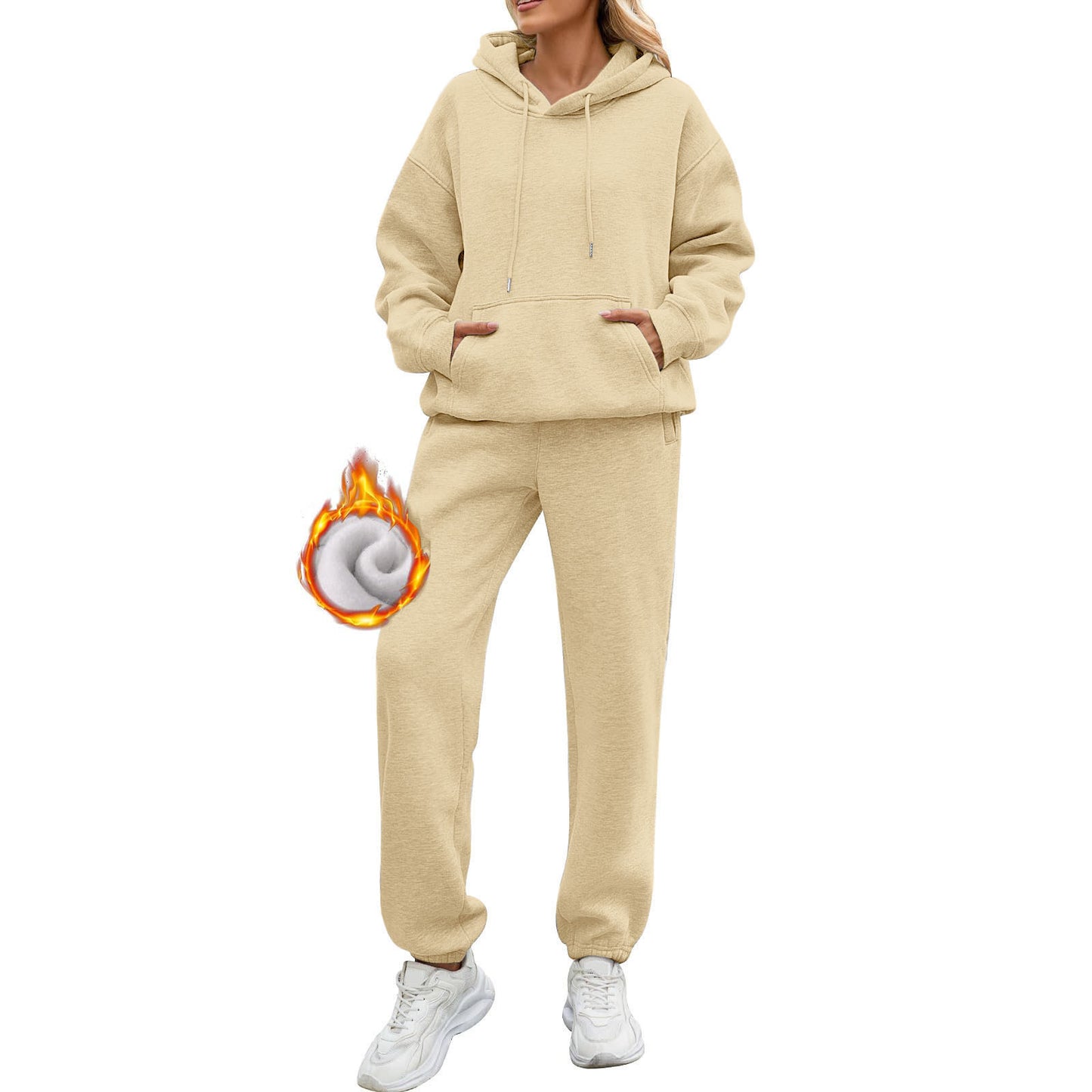 Women's Solid Color Long Sleeve Hooded Fleece Suits