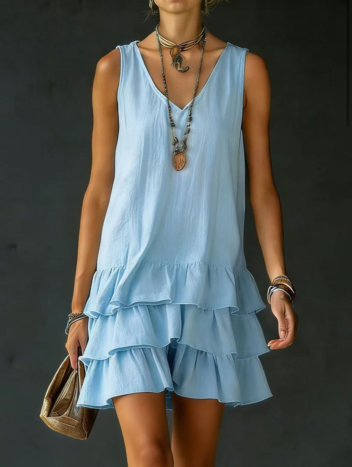 Women's Fashion Wear Loose Casual Solid Color Side Dress