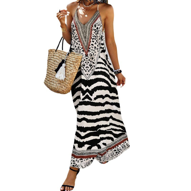Charming Classic Animal Print Backless Halter Dress