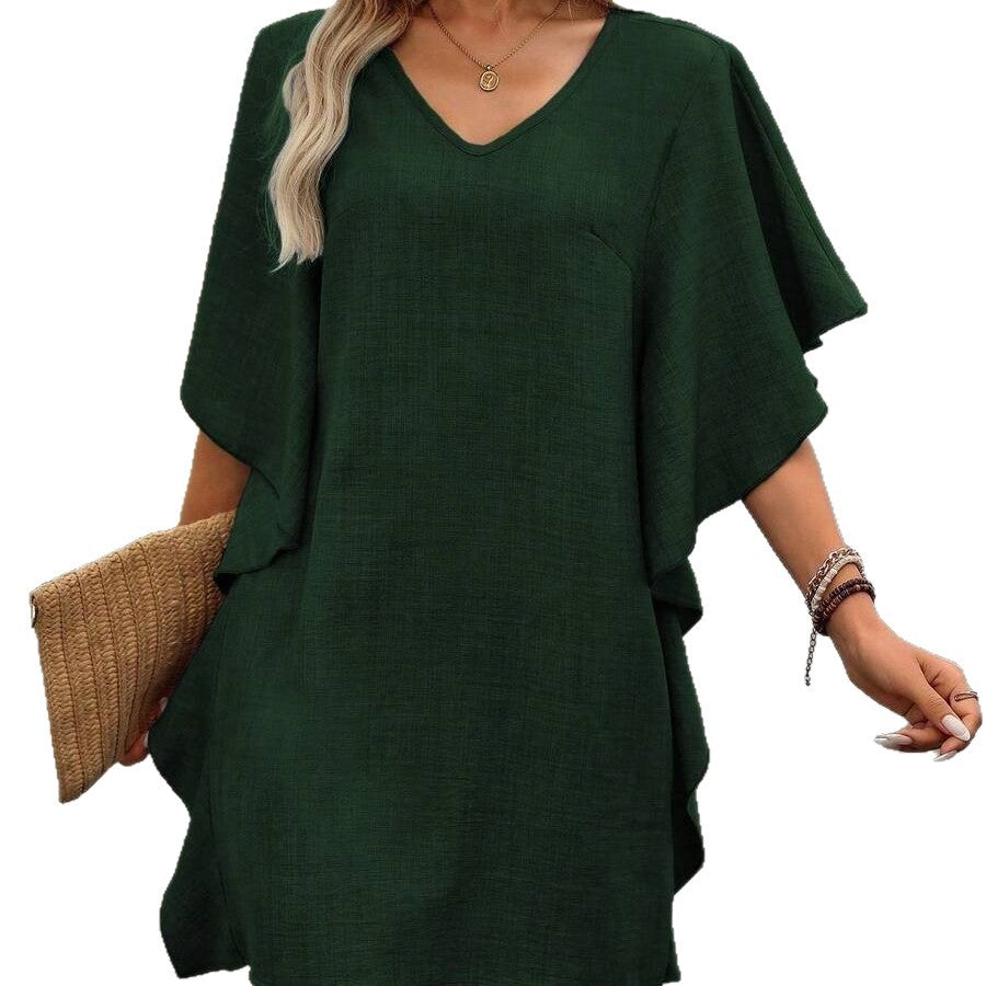 Women's Summer Solid Color Loose Lotus Leaf Dress
